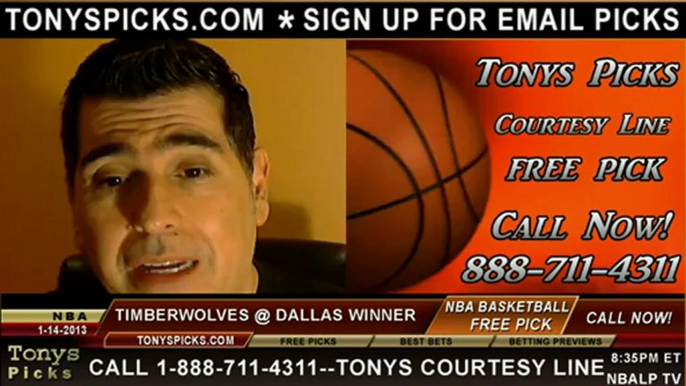 Dallas Mavericks versus Minnesota Timberwolves Pick Prediction NBA Pro Basketball Odds Preview 1-14-2013