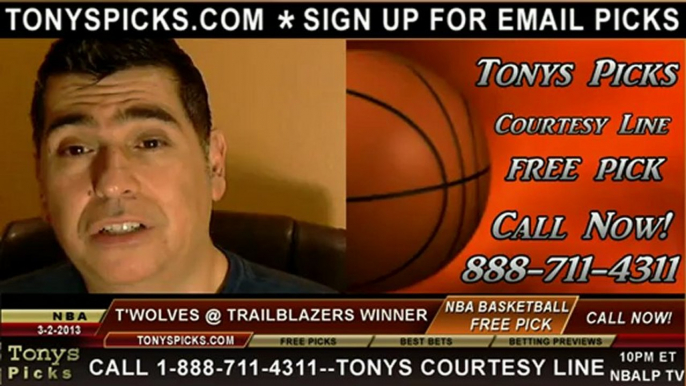 Portland Trailblazers versus Minnesota Timberwolves Pick Prediction NBA Pro Basketball Odds Preview 3-2-2013