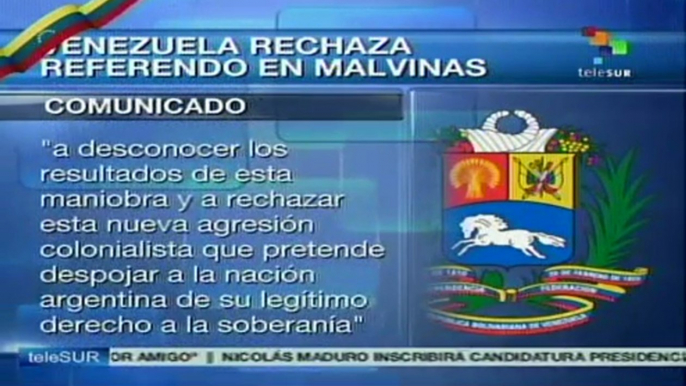 Venezuela rechaza referendo en islas Malvinas