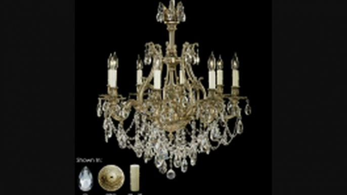 American Brass And Crystal Ch9642asgt07gtb Chateau 8 Light Single Tier Chandelier In Satin Nickel With Golden Teak Strass Pendalogue Crystal