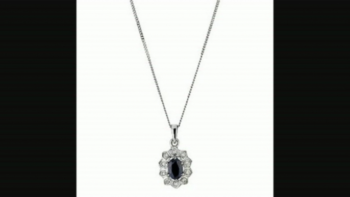 9ct White Gold Diamond & Sapphire Cluster Pendant Necklace Review