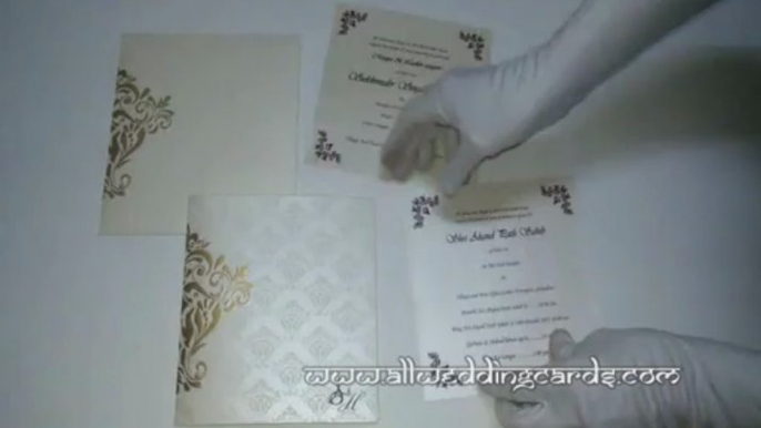 W-4369, 250 GSM, Gold Color, Shimmer Ivory Paper, Designer Wedding Invitations