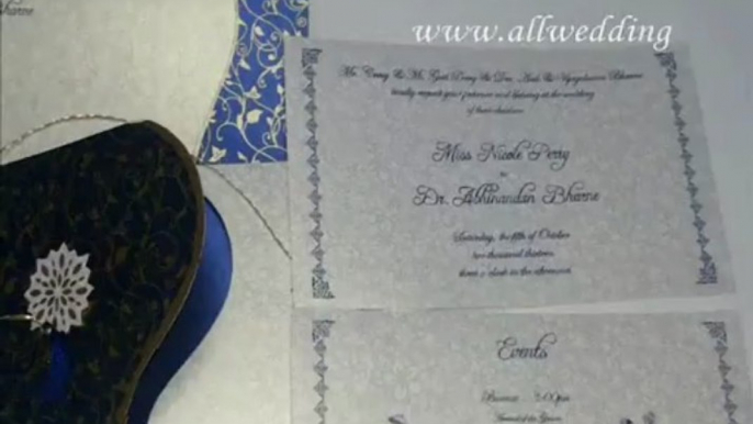 W-4426, 250 GSM,Navy Blue Color, Shimmer Ivory With One Sided Texture Hindu Wedding Invitations