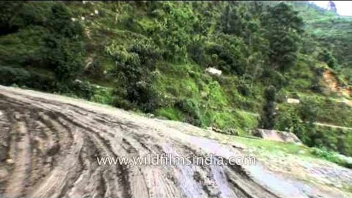 Roads damaged by flash floods in Uttarakhand