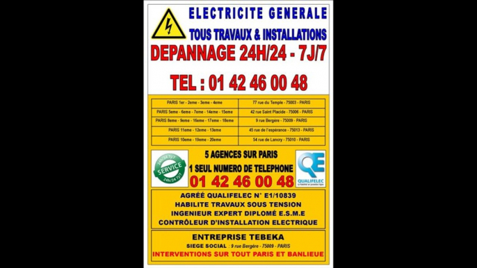 0142460048 - ELECTRICIEN PARIS 15eme DEPANNAGE IMMEDIAT ELECTRICITE