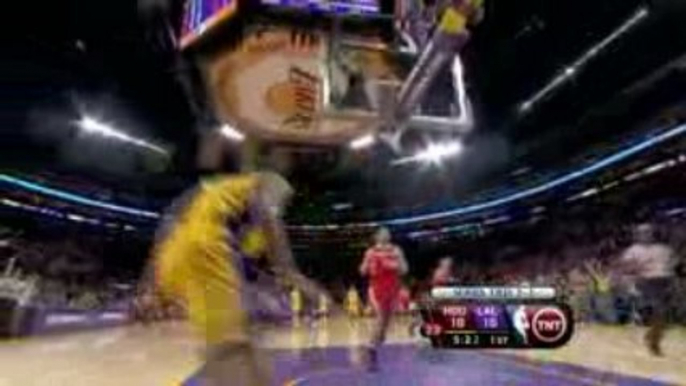 Trevor Ariza steals the pass and finishes with authority aga