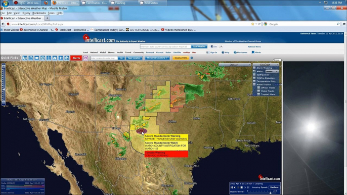 4/9/2012 -- Tornadoes, Large Hail, Damaging winds = Texas, Oklahoma, Arkansas, Missouri