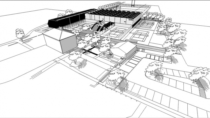 Animation 3D du projet architectural des tennis de Palmer