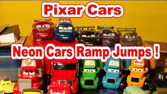 Pixar Cars Neon Racers Lightning McQueen Ramp Jumps in Radiator Springs in Night Vision