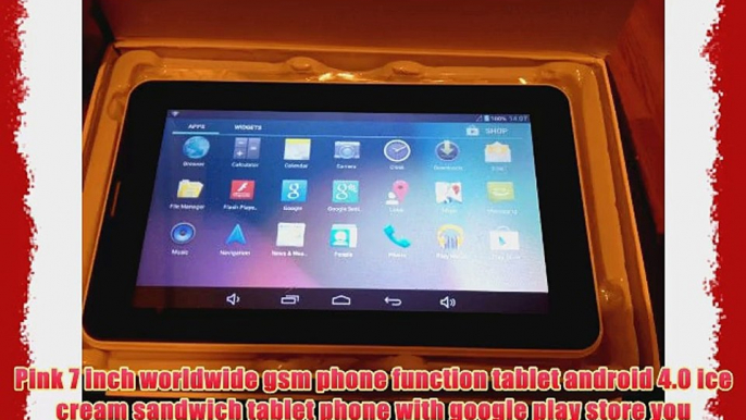 Pink 7 Inch Phone Tablet Unlocked Gsm Sim Card with Blue Tooth Android 4.0 ICS Dual Cameraat