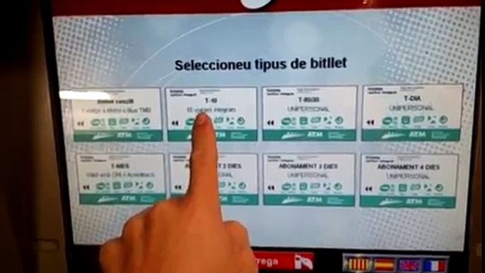 Barcelona,Spain metro- buying tickets from automated vending machine, choose T10 to save money