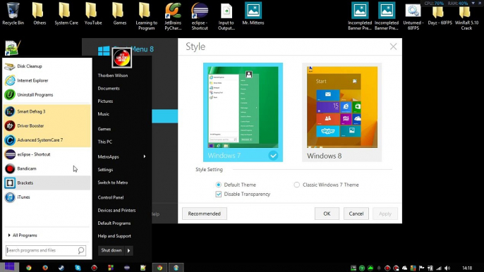 How to install Windows 7 start menu on windows 8