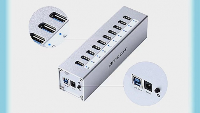 [For Apple Design] AITECH USB 3.0 10 Ports Hub with 12V4A Power Adapter (VIA VL812 Rev B2 Chipset