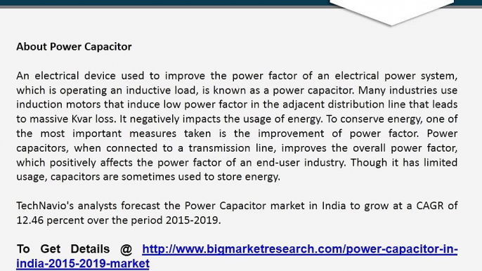 Power Capacitor Market in India Trends, Size, Share, Demand, Growth, Research And Forecast 2019