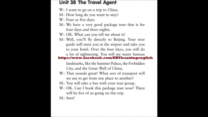 Listening Practice Through Dictation 1 -Unit 38 The Travel Agent (Repeat 10 times)