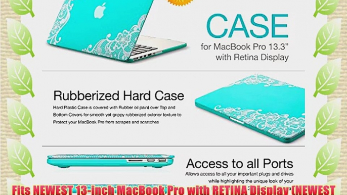 Kuzy - Retina 13-inch Lace TEAL HOT BLUE Rubberized Hard Case for MacBook Pro 13.3 with Retina