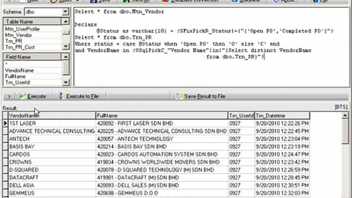 Quick Reporting Tool - Developer create SQL query with parameters for end user execute it directly