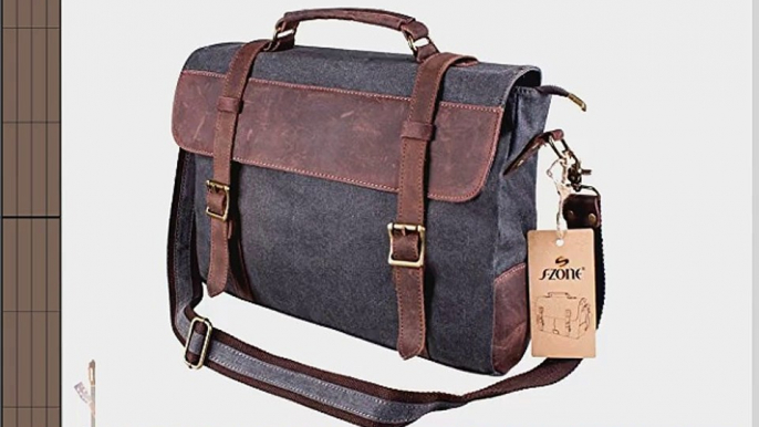 S-ZONE Vintage Canvas Leather Messenger traveling Briefcase shoulder laptop Bag