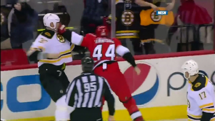 Zdeno Chara vs Jay Harrison fight April 13 2013 Boston Bruins vs Carolina Hurricanes NHL Hockey