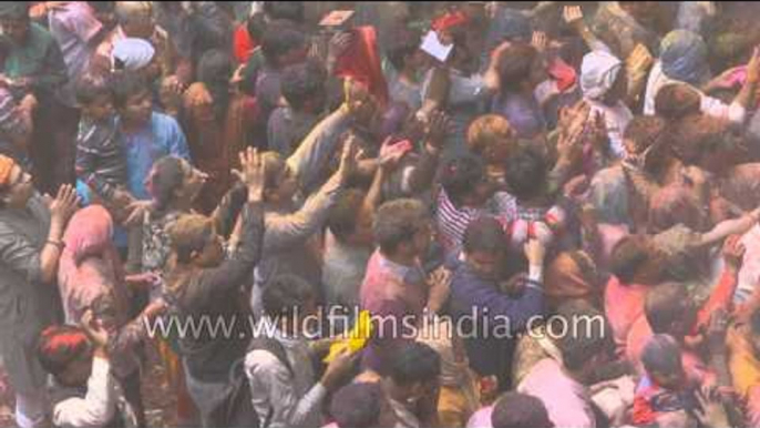 Holi Hues : Indians celebrate the festival of colours at Banke Bihari Temple , Vrindavan