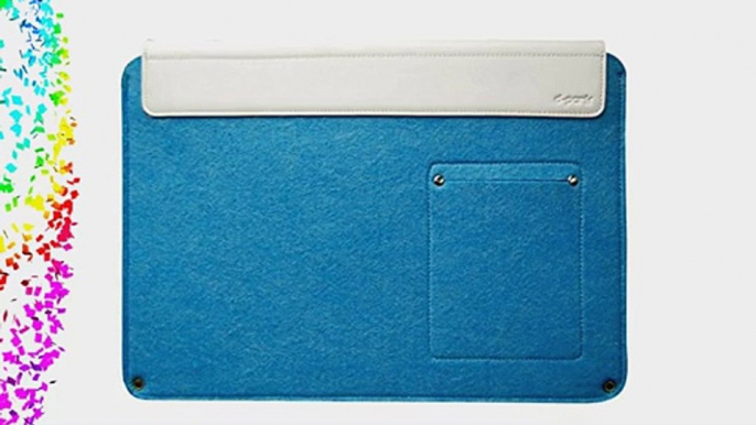 D-park Wool and Leather 14.4 x 9.5 inch Laptop Sleeve Light Blue and White