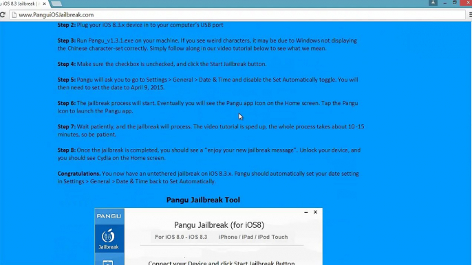 Pangu UNTETHERED iOS 8.3 Jailbreak Tool For iPhone 5, iphone 4, iPhone 3GS, iPad3