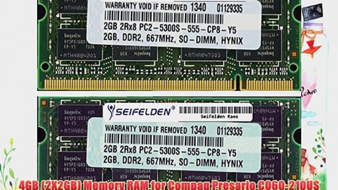 4GB (2X2GB) Memory RAM for Compaq Presario CQ60-210US Laptop Memory Upgrade - Limited Lifetime