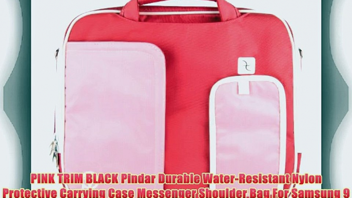 PINK TRIM BLACK Pindar Durable Water-Resistant Nylon Protective Carrying Case Messenger Shoulder