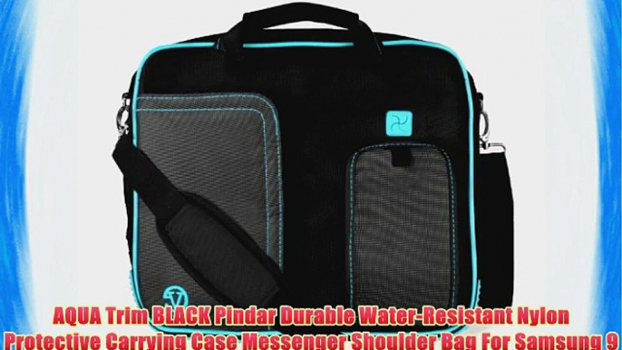 AQUA Trim BLACK Pindar Durable Water-Resistant Nylon Protective Carrying Case Messenger Shoulder