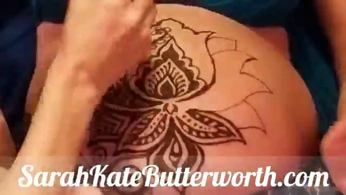 Henna Belly Time Lapse art ~ blooming lotus & owls ~ pregnancy body art