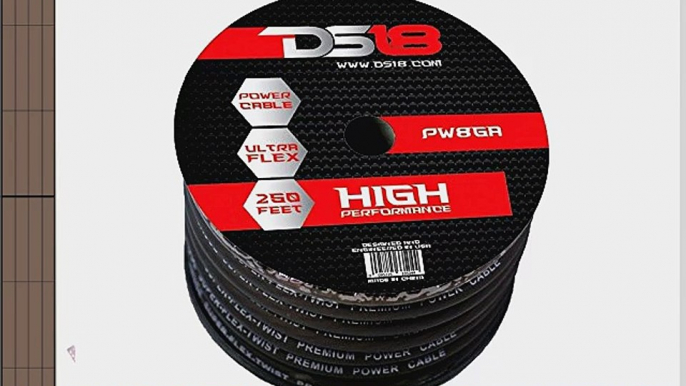 DS18 PW-8GA-250BK-2pk 250-Feet 8 Gauge Power Cable (Black) - Set of 2