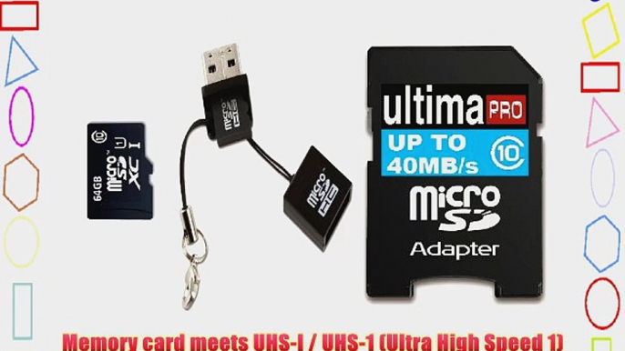 Memzi 64GB Class 10 40MB/s Ultima Pro Micro SDXC Memory Card with SD Adapter and Micro USB