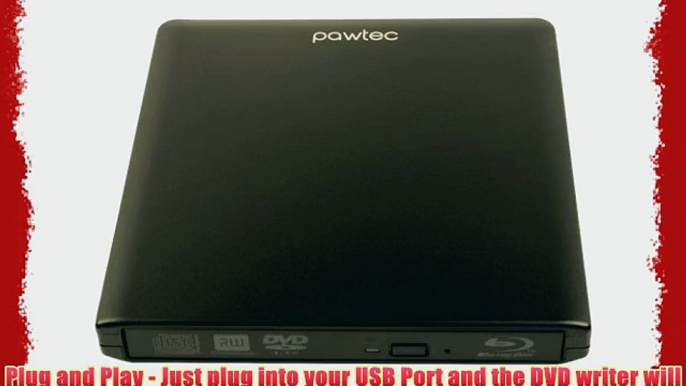 Pawtec External USB 3.0 Aluminum 6X BDXL 3D Blu-Ray Writer / Burner for PC Windows or Apple