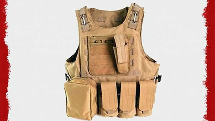 Generic Molle Nylon Tactical Combat Vest With 3 Pouches-TAN