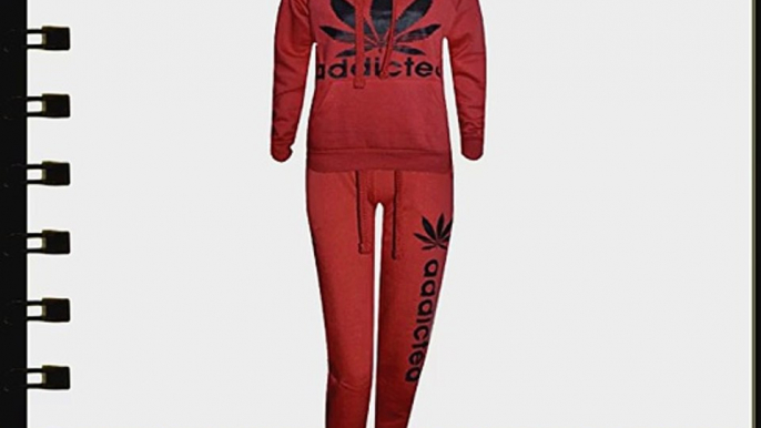 NEW WOMEN ADDICTED PRINT HOODED TRACKSUIT TOP AND JOGGER FLEECE PANTS UK SIZE 8-14 (S/M 8-10