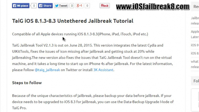 Taïg V2.1.3 iOS 8.3 Jailbreak Sortie officiel! Pour tous les iOS 8.2 & 8.3 Devices