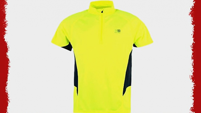 Men's Short Sleeve Bright Fluorescent Yellow Quarter Vented Running Top Reflective Safety Trim