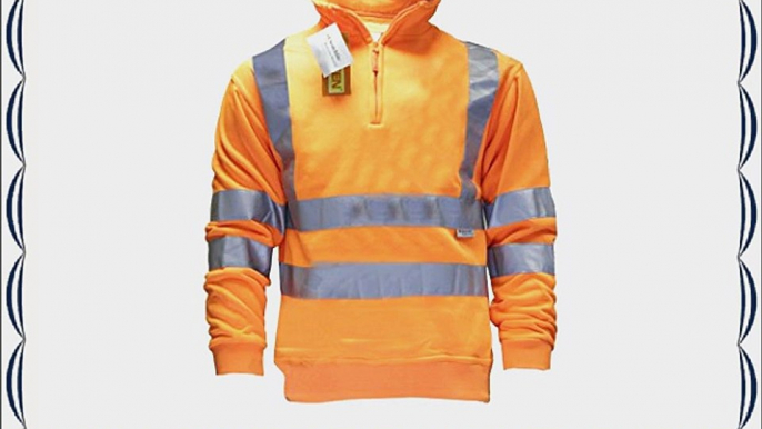 [Orange Large] MENS HI VIS VIZ WORKWEAR HALF ZIP WARM SAFETY SECURITY WORK JUMPER SWEATSHIRT