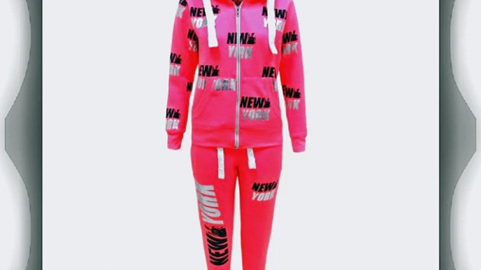 LADIES WOMENS FOIL NEW YORK PRINT BASEBALL HODDIE BOTTOMS JOGGING TRACKSUIT TOP