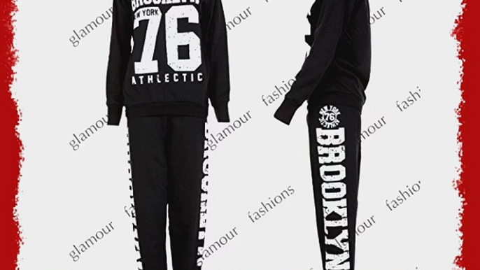 LADIES BROOKLYN TRACKSUIT JOGGING BOTTOMS GYM SWEATSHIRT TOP SIZE 8-14 (MED/LRG (12-14) BLACK)