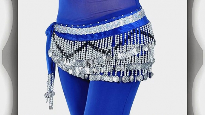 Newest Women Exotic Belly Dance Belts Sliver Mix Black Tassel Beaded Hip Skirt Coins Scarf