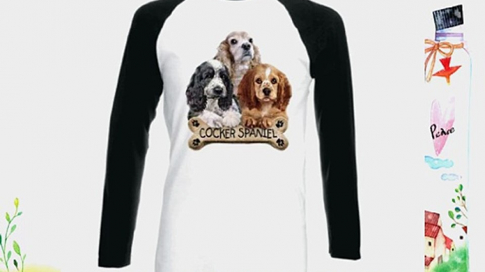 Simply Tees Cocker Spaniel Puppies Adult's Long Sleeve Baseball T-Shirt White / Black- Large