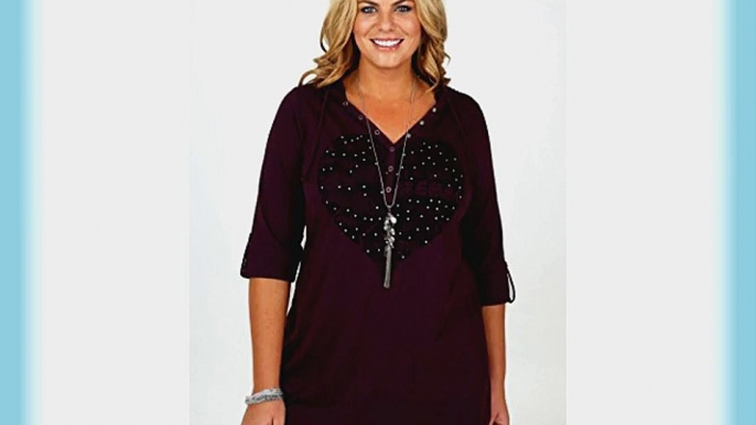 Plus Size Womens Heart Print Stud Detail Hooded Top With Bubble Hem Size 30-32 Purple