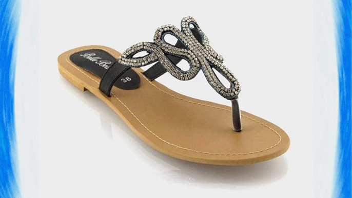 LADIES FLAT DIAMANTE SANDALS TOE POST WOMENS HOLIDAY DRESSY BLING PARTY SIZE 3-8 (UK 6 / EU