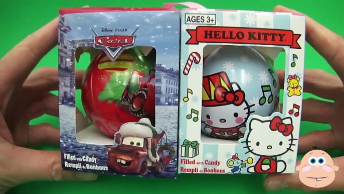 Disney Pixar Cars & Hello Kitty Surprise Eggs Christmas Toys Kinder Ornaments Opening + Unboxing