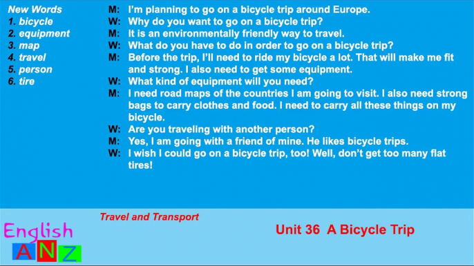 Unit 36: A Bicycle Trip - Listening Practice Through Dictation 1