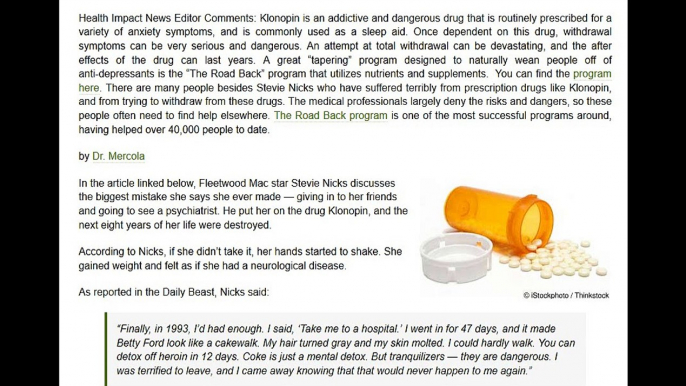Steve Nicks regarding the dangers of prescription drugs