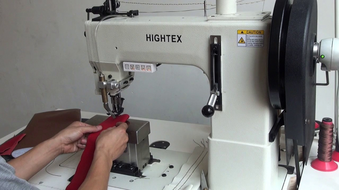 Heavy duty twin needle post bed triple feed sewing machine