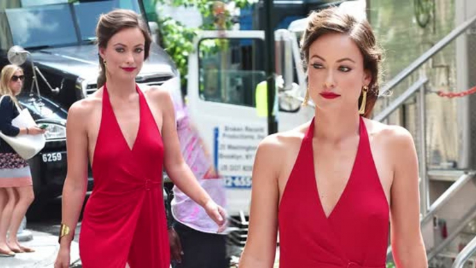 Olivia Wilde Looks Stunning in Red Dress While On Set