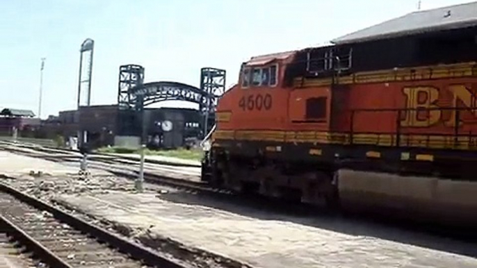 BNSF #4500 Leads Intermodal, HUGE LASHUP 9 LOCOS, Joliet IL.